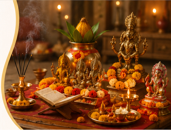 Hindu Puja and religious ritual setup